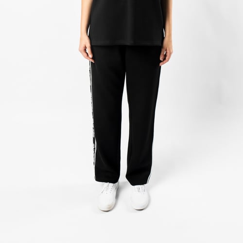 بنطلون اسود مستقيم الساق للجنسين مع حزام خصر وأربط...