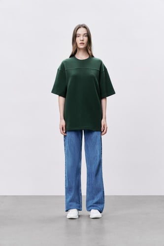 تيشيرت إنترلوك أخضر غامق للجنسين