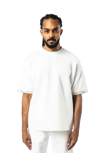 تي شيرت اوف وايت كبير للجنسين مع أكتاف منسدلة وشعا...