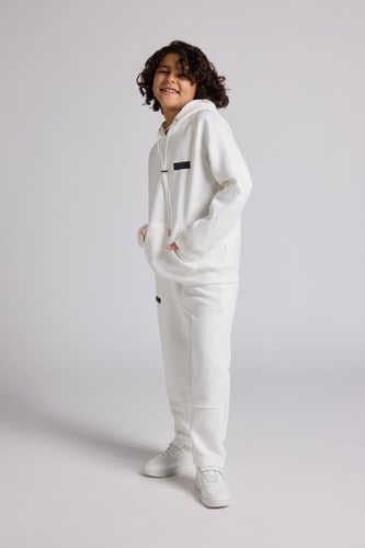 هودي أوفرسايز برباط للأطفال للجنسين - أوف وايت