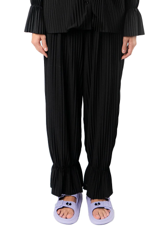 بنطلون نسائي بخصر مرتفع وأرجل عريضة، مع أربطة مطاط...