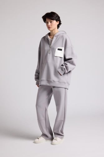 هودي بجيب أمامي أوفرسايز للجنسين - رمادي