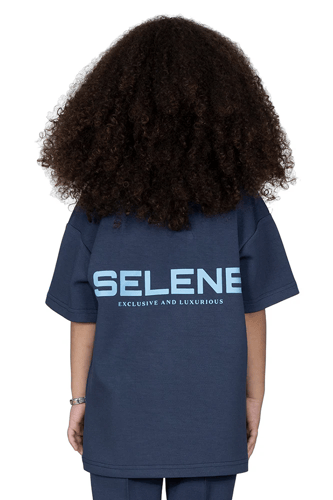 تيشيرت بشعار سيلين من الخلف للأطفال (ازرق)