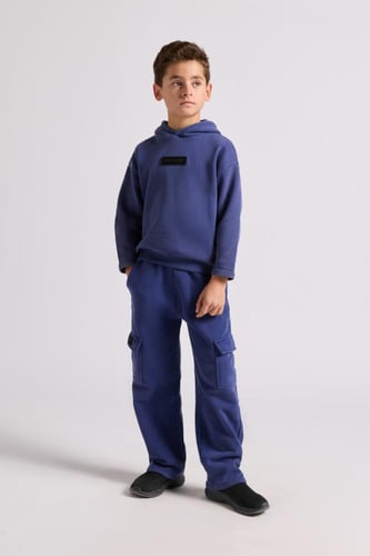 هودي بقصة واسعة Acid Wash للأطفال أزرق غامق