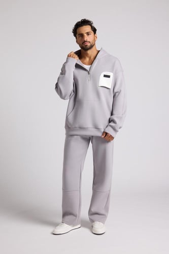 بنطلون جيرسيه مرن أوفرسايز للجنسين - رمادي