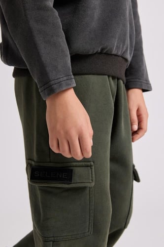 بنطلون Acid Wash Jogger للاطفال أخضر غامق