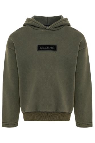 هودي بقصة واسعة Acid Wash للأطفال أخضر غامق