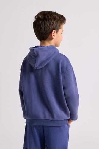 هودي بقصة واسعة Acid Wash للأطفال أزرق غامق