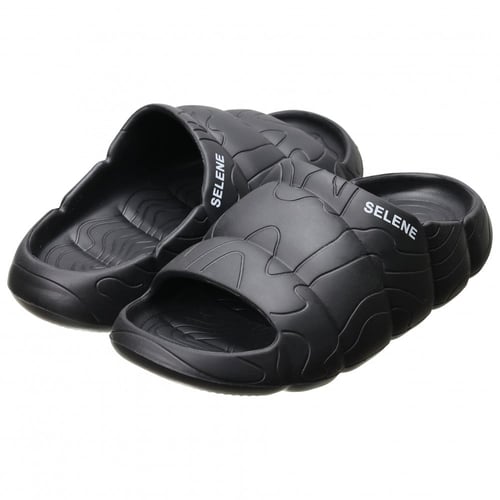 شبشب مفتوح من الأمام بنعل مطاطي مموج - اسود