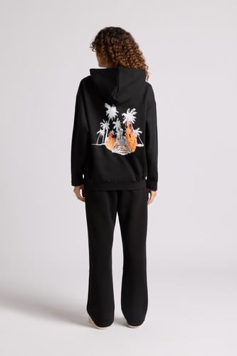 هودي بطباعة وقصة واسعة Acid Wash للجنسين أسود