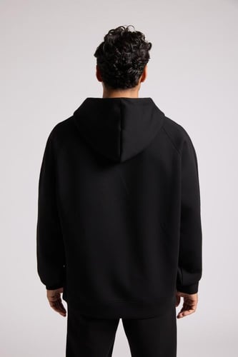 هودي أوفرسايز برباط للجنسين - أسود