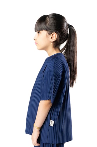 تيشرت واسع للأطفال للجنسين ازرق غامق