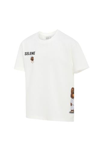 تيشيرت بقصة عادية للأطفال بشعار SELENE وتفصيل دب ج...