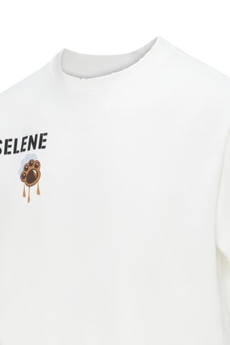 تيشيرت واسع للجنسين بشعار SELENE وتفصيل دب جانبي -...