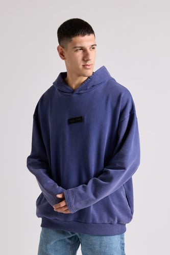 هودي بقصة واسعة Acid Wash للجنسين أزرق غامق