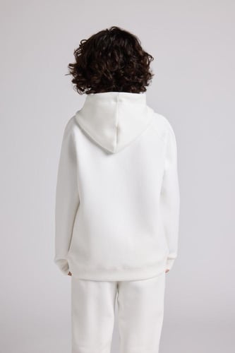 هودي أوفرسايز برباط للأطفال للجنسين - أوف وايت