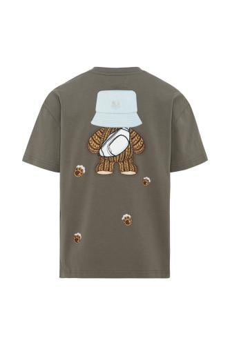 تيشيرت بقصة عادية للأطفال وطباعة الدب المرح - زيتي