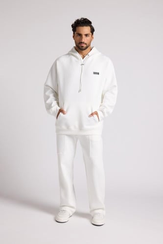 هودي أوفرسايز برباط للجنسين - أوف وايت