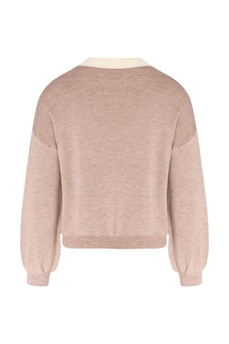 بلوفر بقصة واسعة ورقبة V للنساء بيج