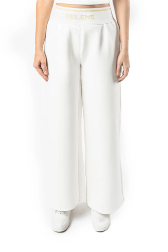 بنطلون نسائي اوف وايت واسع الساق مع حزام خصر مطبوع...