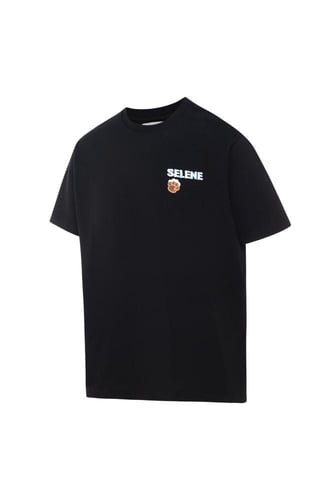 تيشيرت بقصة عادية للجنسين وطباعة الدب المرح - أسود