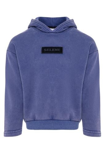 هودي بقصة واسعة Acid Wash للأطفال أزرق غامق