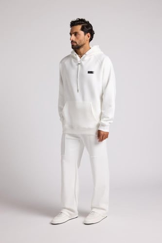 هودي أوفرسايز برباط للجنسين - أوف وايت