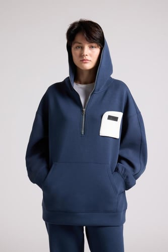هودي بجيب أمامي أوفرسايز للجنسين - أزرق داكن