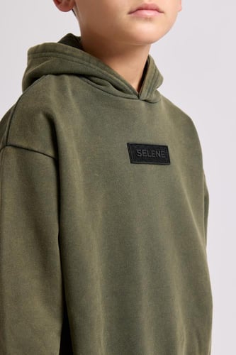 هودي بقصة واسعة Acid Wash للأطفال أخضر غامق