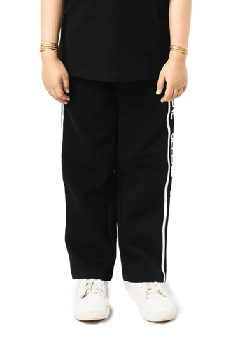 بنطلون اسود بقصة مستقيمة للأطفال مع حزام خصر وأربط...