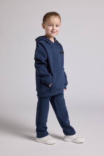 هودي كاجوال أوفرسايز للأطفال للجنسين - أزرق داكن