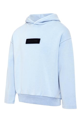 هودي بقصة واسعة Acid Wash للأطفال أزرق فاتح