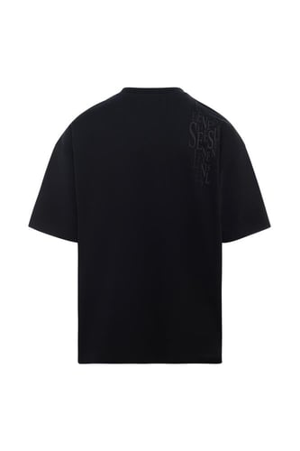 تيشيرت أوفرسايز مطرز بتصميم بسيط للجنسين - أسود