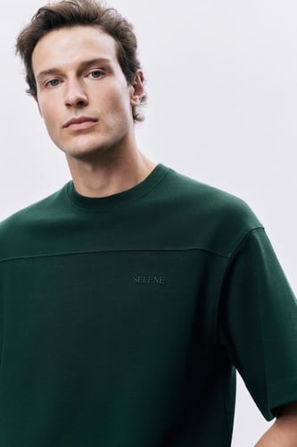 تيشيرت إنترلوك أخضر غامق للجنسين