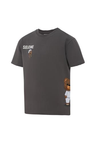 تيشيرت بقصة عادية للأطفال بشعار SELENE وتفصيل دب ج...