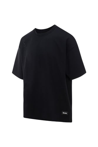 تيشيرت أوفرسايز مطرز بتصميم بسيط للجنسين - أسود