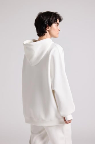 هودي أوفرسايز برباط للجنسين - أوف وايت