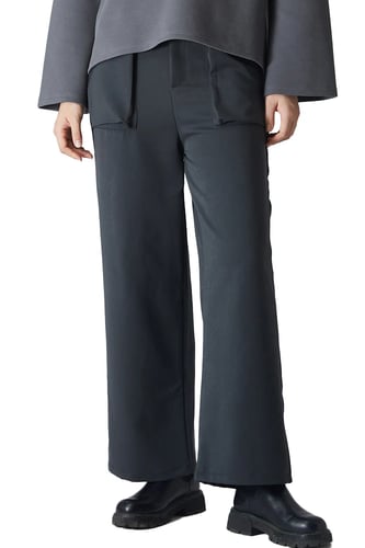 بنطلون بأرجل واسعة للنساء أسود + رمادي غامق