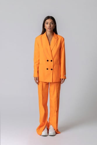 جاكيت رسمي نسائي بقصة طويلة برتقالي