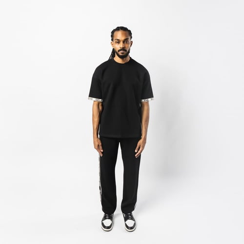 بنطلون اسود مستقيم الساق للجنسين مع حزام خصر وأربط...