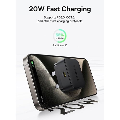 شاحن جداري بيسوس PD بقوة 20 واط + كابل تايب سى - ت...