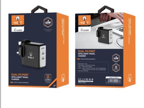 فولت فيش جداري 40 واط - نوع- C بمنفذ ثنائي PD