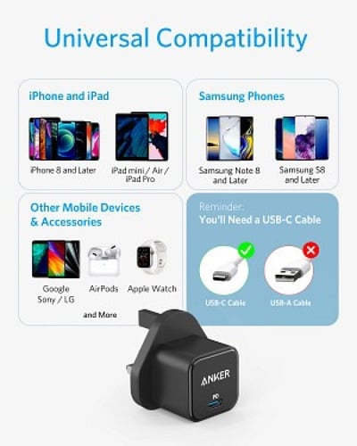 شاحن جداري انكر باور بورت بقوة 20 واط بمنفذ تايب س...