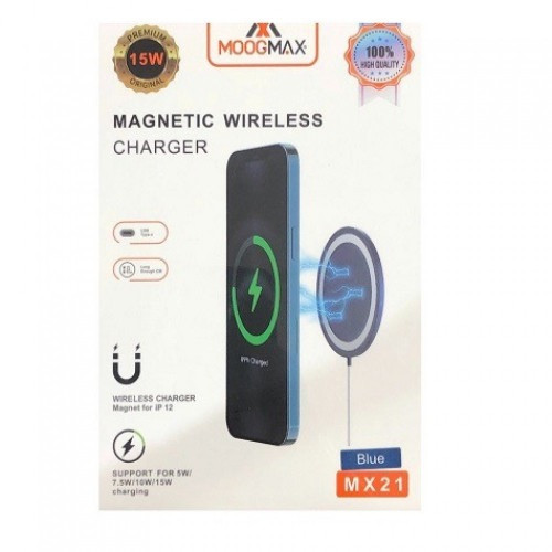 موج ماكس شاحن وايرليس مغناطيسي 15 واط ازرق -mx21