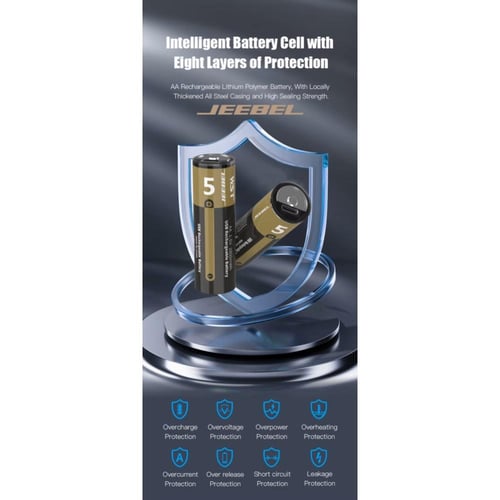 بطاريات Jeebel AA ليثيوم قابلة لإعادة الشحن حتى 12...