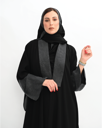 عباية باكمام حرير رمادي