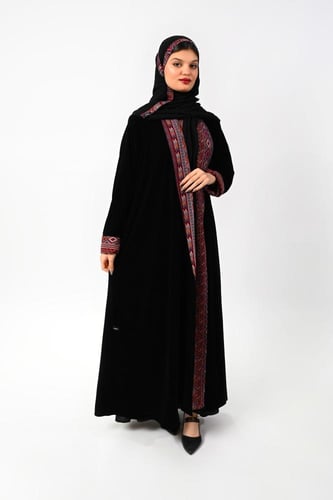 عباية مخمل بياقة وأكمام كشمير