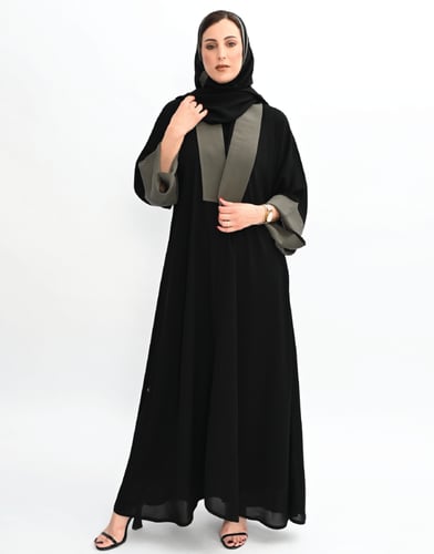 عباية باكمام حرير زيتي