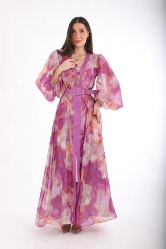 فستان موف شيفون مع حزام