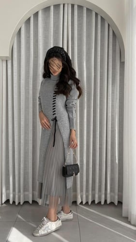 فستان وينتر ميست رمادي فاتح